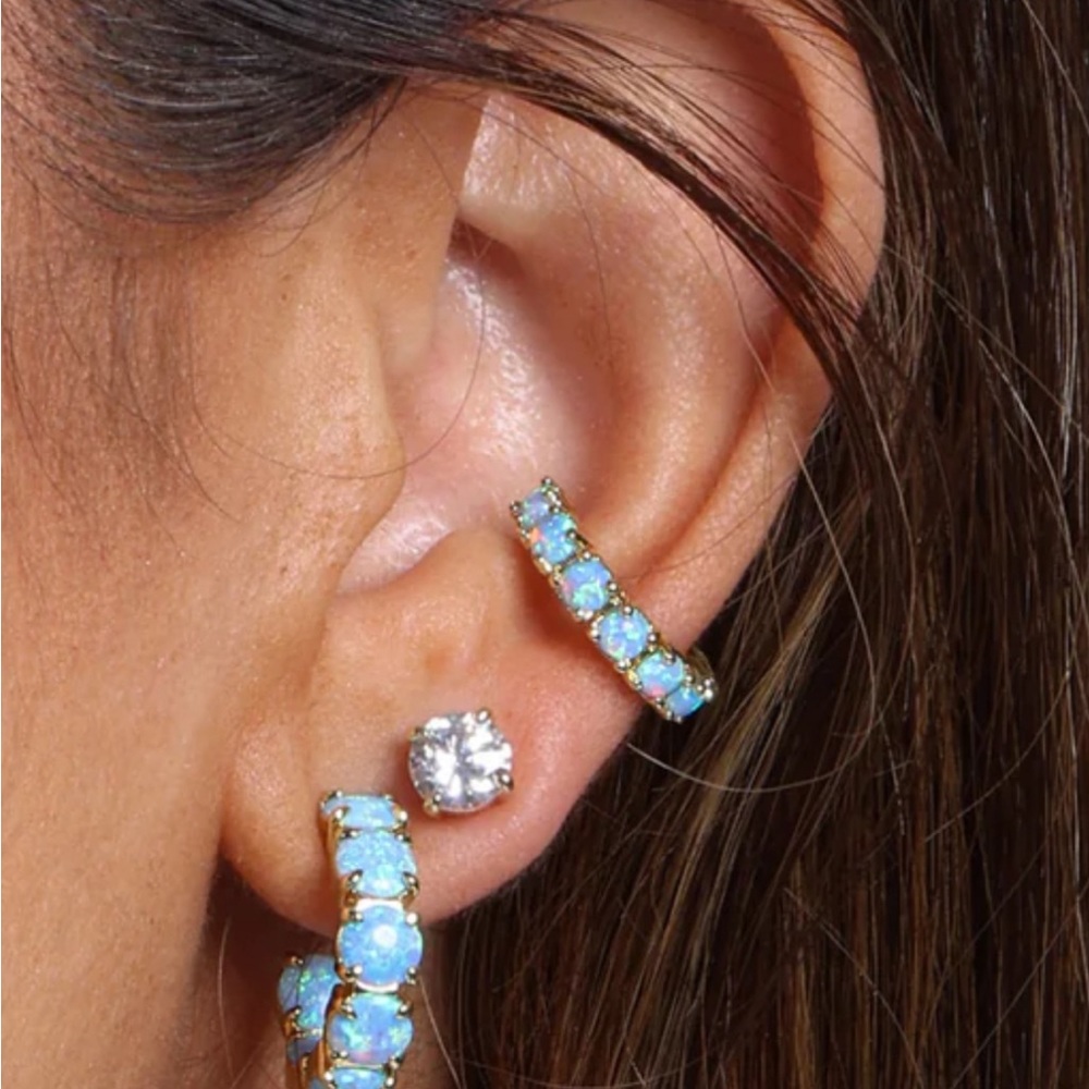 Set of two Melinda Maria Blue Opal Ear Cuffs Gold Tone Setting